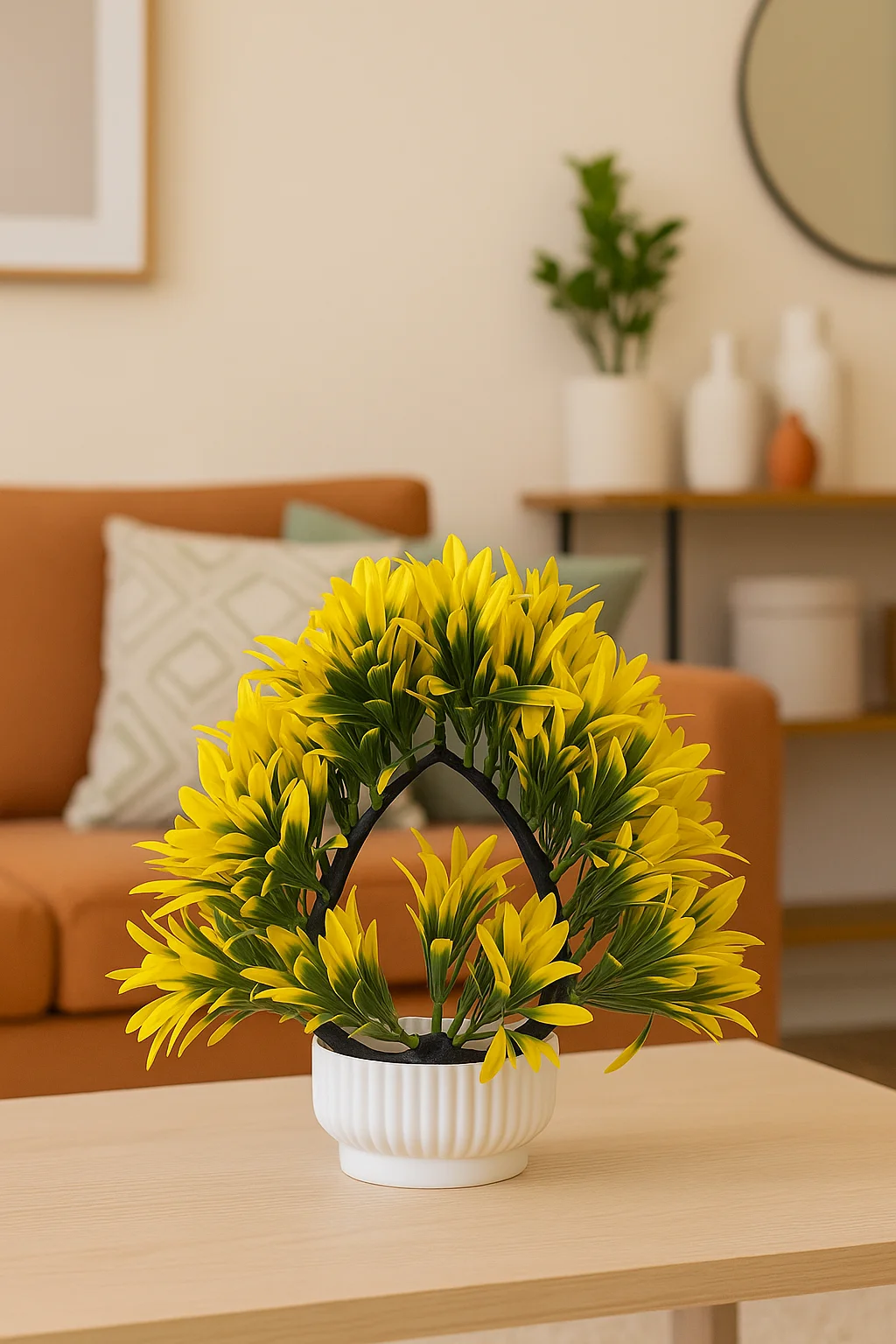 Yellow Artificial Flower Plant with White Pot for Home Living Room Office Desk Decor Faux Indoor Flowering Plant Low Maintenance Decorative Gift image 1