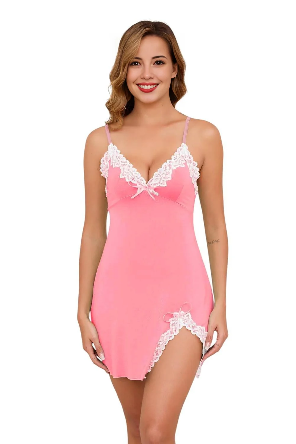 Women’s Cotton Lace Chemise Nightdress | 5665 Sexy Sleep Dress, Soft Nightgown | Babydoll Lingerie, Comfortable Sleepwear for Ladies image 1