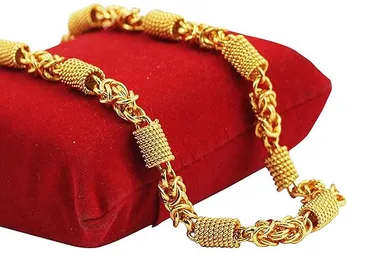 H2 Fashion Collection Micro Plated Golden Neck Chain for Boys |Men-Interlink Necklace Chains, Stylish Locket Design, Durable and Elegant Jewelry thumbnail 2