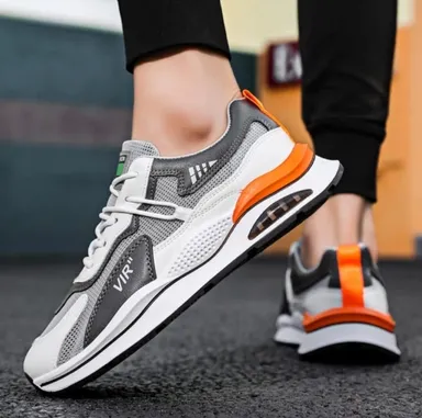 Calzura Men’s Running Shoes Gym Sneakers | Lightweight Grey Mesh Sports Shoes for Daily Workout & Casual Wear | Comfortable Breathable Rubber Sole Footwear thumbnail 1