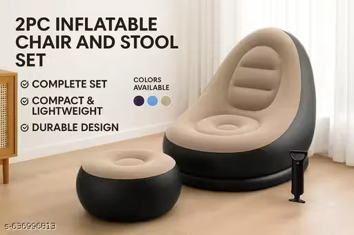 Grofly Inflatable Lounge Chair for Adults with Footstool Ottoman |Portable PVC Air Sofa | Lazy Sofa Chair for Home|Travel| Camping| Balcony| Living Room Comfort & Easy Storage image 1