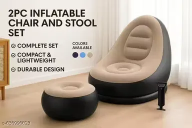 Grofly Inflatable Lounge Chair for Adults with Footstool Ottoman |Portable PVC Air Sofa | Lazy Sofa Chair for Home|Travel| Camping| Balcony| Living Room Comfort & Easy Storage thumbnail 0