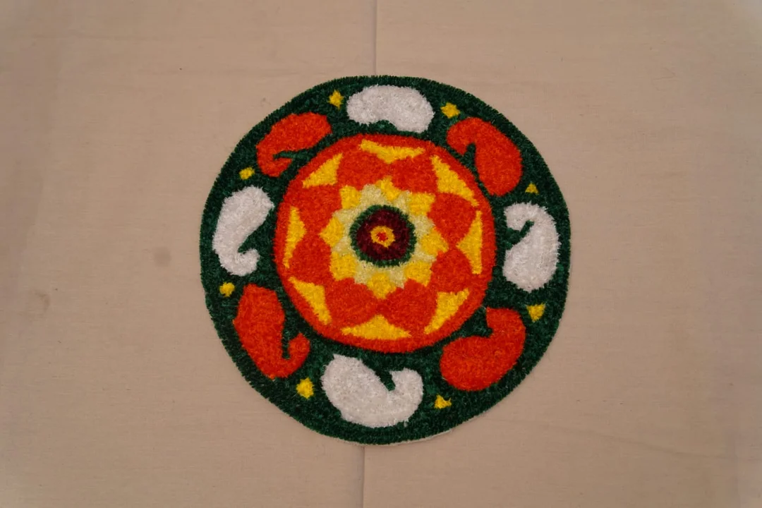 Readymade Rangoli Mat 2ft-19 Single Stencil Woolen Canvas Non-Woven Yellow Festival Home Decoration Foldable Wipeable Rangoli Stencil image 1