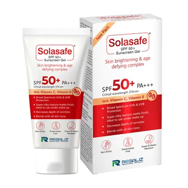 Regaliz Solasafe Sunscreen Gel SPF 50+ Broad Spectrum UVA UVB Water-Resistant Lightweight Non-Greasy Matte Finish for All Skin Types Daily Use Anti-Ageing Sun Protection thumbnail 0