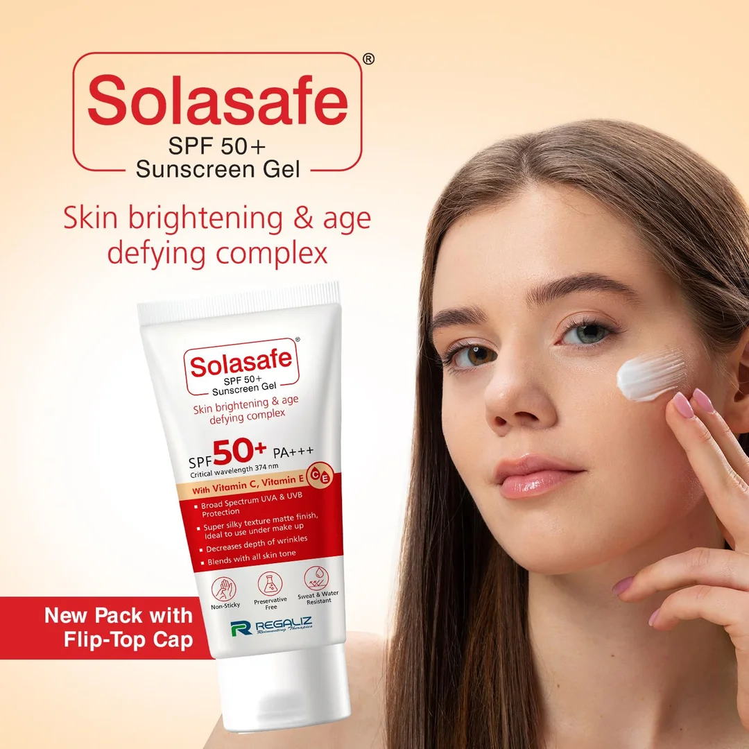 Regaliz Solasafe Sunscreen Gel SPF 50+ Broad Spectrum UVA UVB Water-Resistant Lightweight Non-Greasy Matte Finish for All Skin Types Daily Use Anti-Ageing Sun Protection image 2