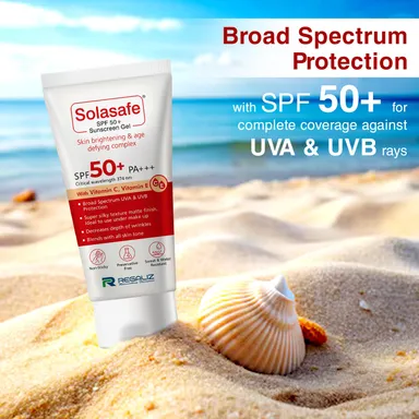 Regaliz Solasafe Sunscreen Gel SPF 50+ Broad Spectrum UVA UVB Water-Resistant Lightweight Non-Greasy Matte Finish for All Skin Types Daily Use Anti-Ageing Sun Protection thumbnail 4