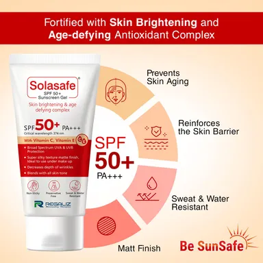Regaliz Solasafe Sunscreen Gel SPF 50+ Broad Spectrum UVA UVB Water-Resistant Lightweight Non-Greasy Matte Finish for All Skin Types Daily Use Anti-Ageing Sun Protection thumbnail 5