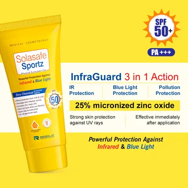 Regaliz Solasafe Sportz Physical Sunscreen Gel SPF 50+ 50 g | Zinc Oxide Mineral Gel, Water-Resistant, Non-Greasy Matte Finish, UV IR Blue Light Pollution Protection for All Skin Types thumbnail 2