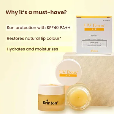 UV Doux Lip Lightening Balm SPF 40 PA++ 8 g | Almond & Olive Oil Vitamin-E Lip Care | Pigmented & Dry Lips Daily Use Hydrating Sun Protection Balm thumbnail 1