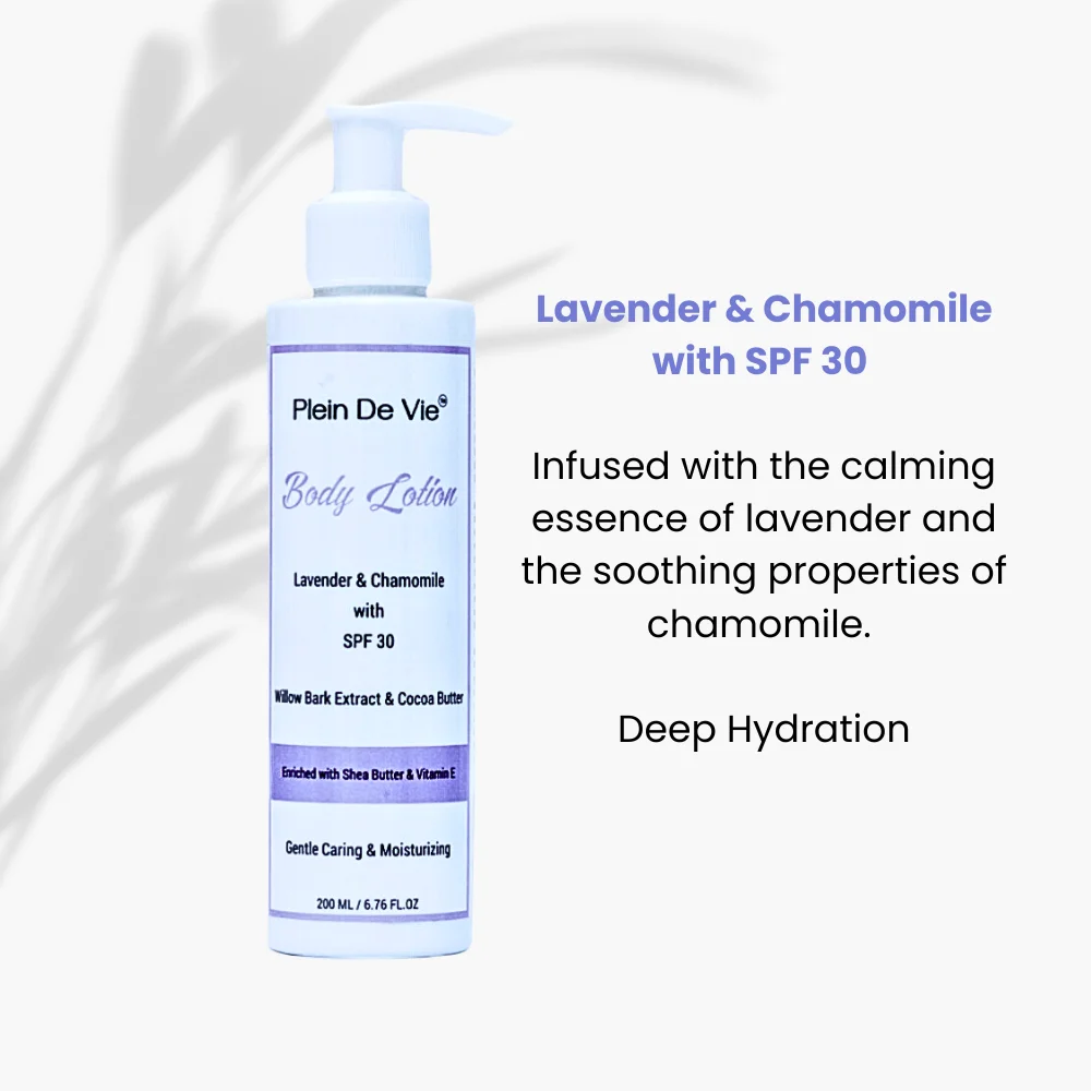 Plein De Vie Lavender |Chamomile Body Lotion SPF 30 Pack of 2 200ml x 2 Hydrating Moisturiser for Dry Skin Oily Skin Unisex Winter Lotion with Sun Protection Relaxing Aromatherapy |Deep Hydration image 3