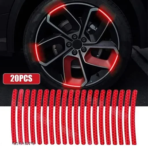 DYNOSTORE Car & Bike Wheel Decoration Reflective Sticker | 20Pcs Car Wheel Radium Sticker| 1 mm x 0.09 m RED Reflective Tape (Pack of 20) image 1