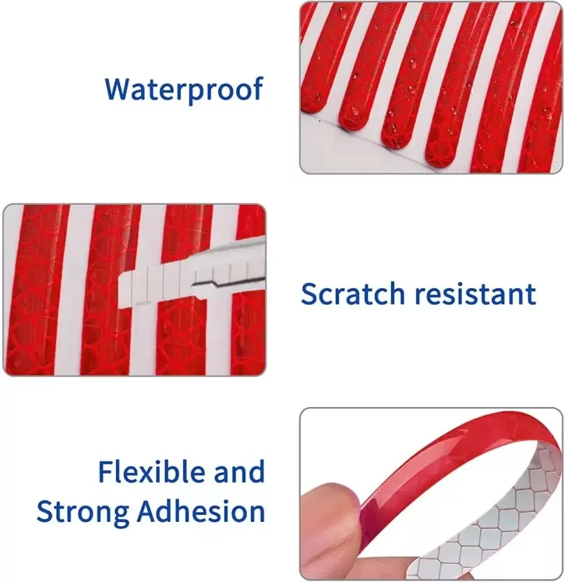 DYNOSTORE Car & Bike Wheel Decoration Reflective Sticker | 20Pcs Car Wheel Radium Sticker| 1 mm x 0.09 m RED Reflective Tape (Pack of 20) image 3