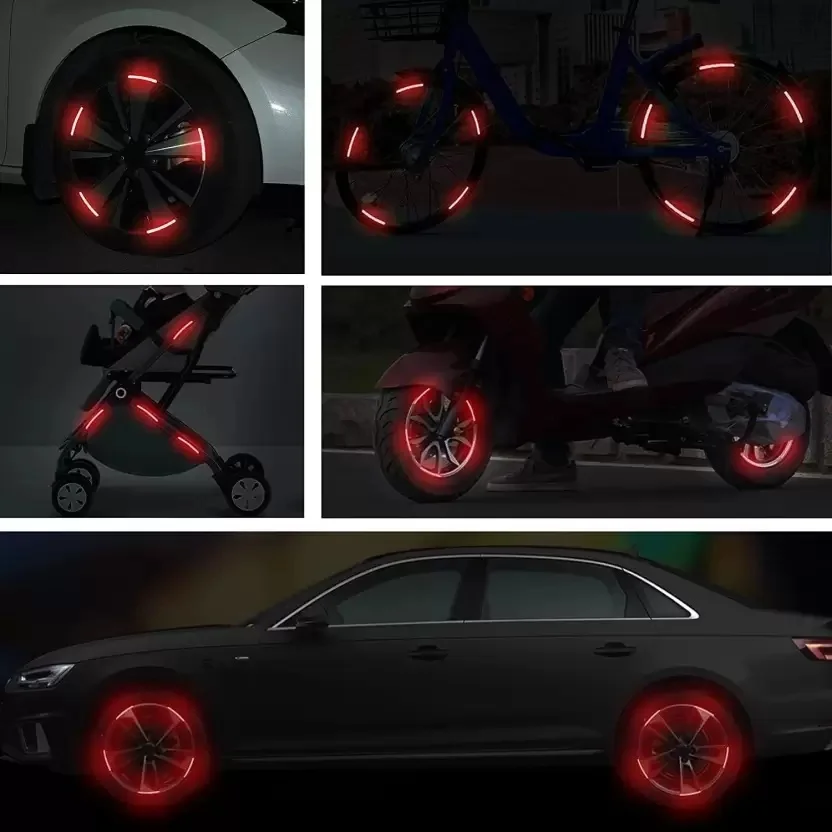 DYNOSTORE Car & Bike Wheel Decoration Reflective Sticker | 20Pcs Car Wheel Radium Sticker| 1 mm x 0.09 m RED Reflective Tape (Pack of 20) image 4