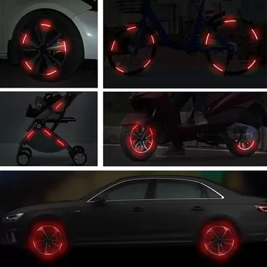 DYNOSTORE Car & Bike Wheel Decoration Reflective Sticker | 20Pcs Car Wheel Radium Sticker| 1 mm x 0.09 m RED Reflective Tape (Pack of 20) thumbnail 3