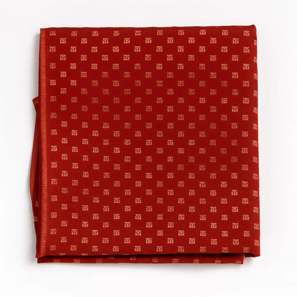 Premium Red Jacquard Small Box Weaving Unstitched Blouse Piece | 1 Meter Soft Fabric image 1