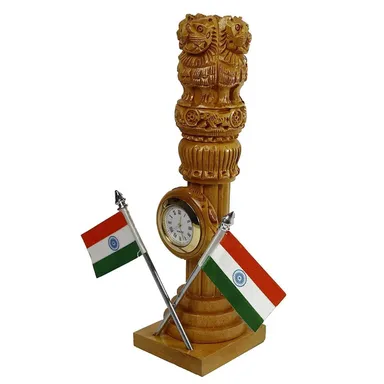 Handcrafted Multipurpose Wooden Pen Stand with Ashoka Pillar & Indian Flag | Desk Organizer for Office & Study Table | Perfect Showpiece  thumbnail 1