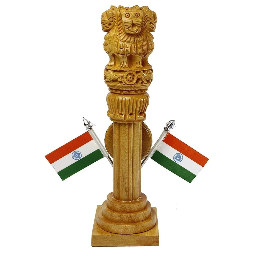 Handcrafted Multipurpose Wooden Pen Stand with Ashoka Pillar & Indian Flag | Desk Organizer for Office & Study Table | Perfect Showpiece image 4