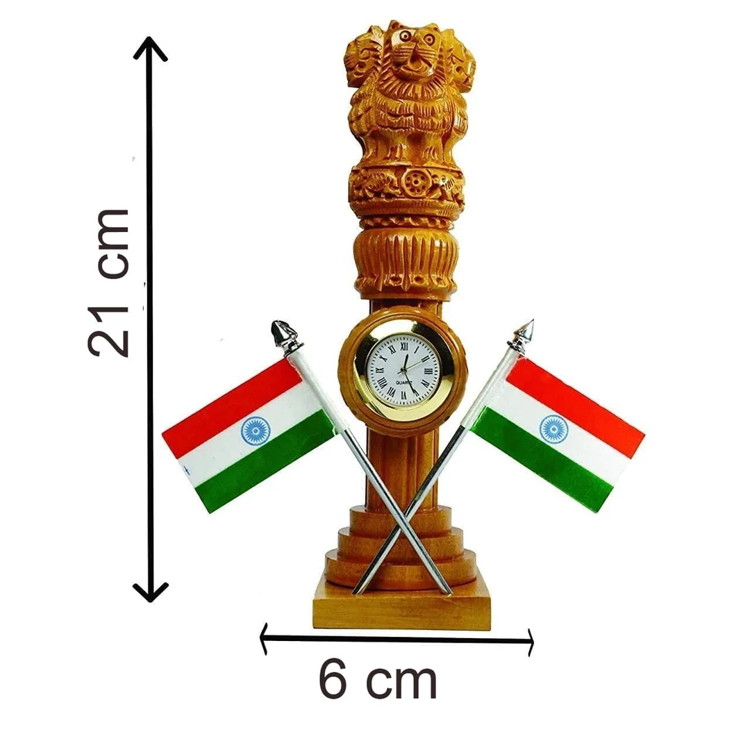 Handcrafted Multipurpose Wooden Pen Stand with Ashoka Pillar & Indian Flag | Desk Organizer for Office & Study Table | Perfect Showpiece image 3