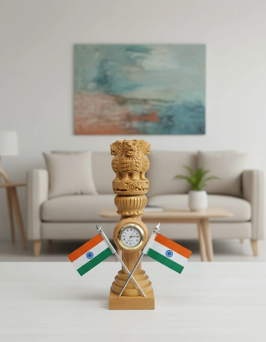 Handcrafted Multipurpose Wooden Pen Stand with Ashoka Pillar & Indian Flag | Desk Organizer for Office & Study Table | Perfect Showpiece image 5