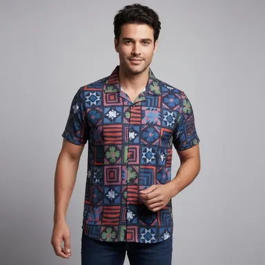 Powerlook Men Cuban Collar Printed Casual Shirt half‑sleeve Floral | Abstract Print Summer shirt cotton | poly blend beach | party wear for men | stylish casual top thumbnail 0