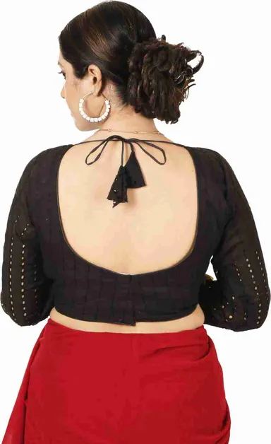 Full Sleeve Black V Neck Cotton Blouse for Saree Women Solid Pattern Stretchable Alterable Comfortable Daily Wear | Party Wear Blouse thumbnail 1
