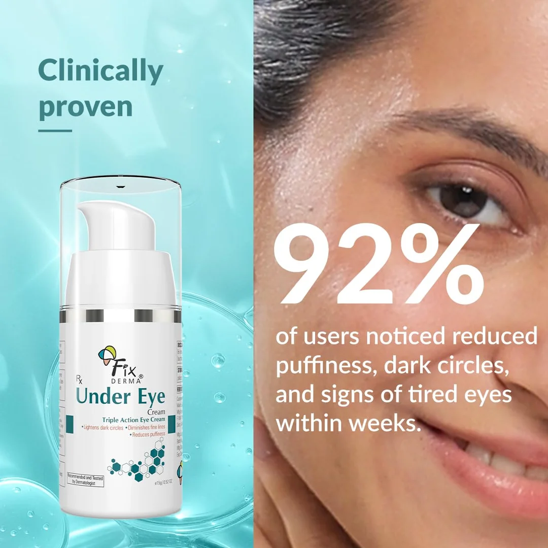 Fixderma Under Eye Cream 15 g – Dark Circle, Puffiness & Fine-Line Control Triple Action Eye Cream, Paraben-Free Skin-Tightening Formula for Youthful Eyes India image 6