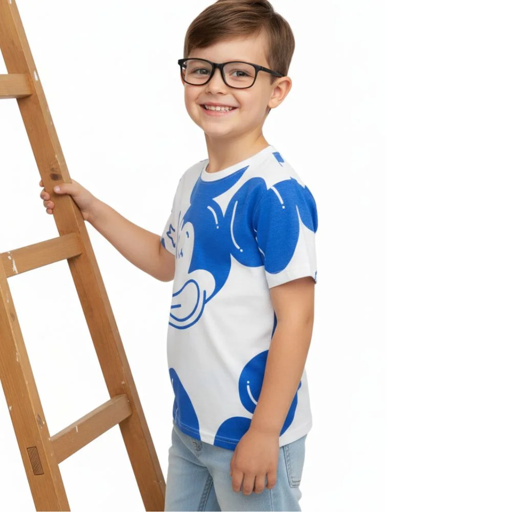 Boys Cotton Cartoon Printed T Shirt for Kids White and Blue 5 to 6 Years Soft Breathable Daily Wear Casual Tee for School Outing Playtime Summer Clothing image 2