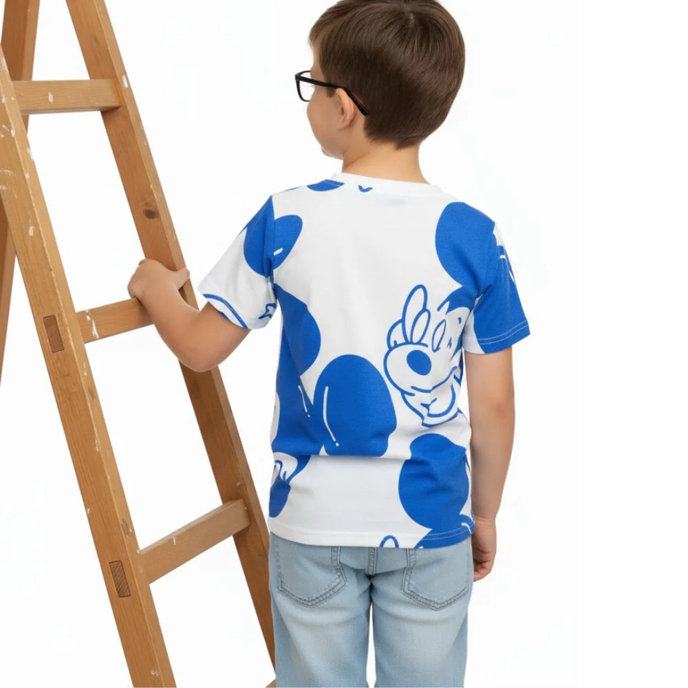 Boys Cotton Cartoon Printed T Shirt for Kids White and Blue 5 to 6 Years Soft Breathable Daily Wear Casual Tee for School Outing Playtime Summer Clothing image 3