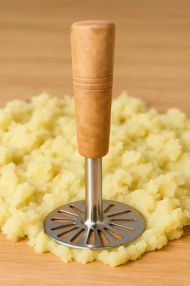 Heavy Duty Stainless Steel Pav Bhaji Masher with Strong Wooden Handle for Potatoes Vegetables Baby Food Manual Kitchen Press Tool