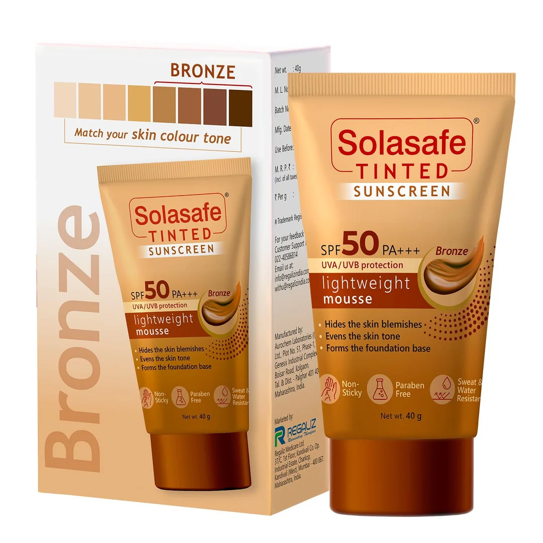 Solasafe Tinted Bronze Sunscreen SPF 50 Broad Spectrum UVA/UVB Lightweight Tinted Face Cream — Daily Use Skin Tone Corrector & Water-resistant Sun Protection image 1