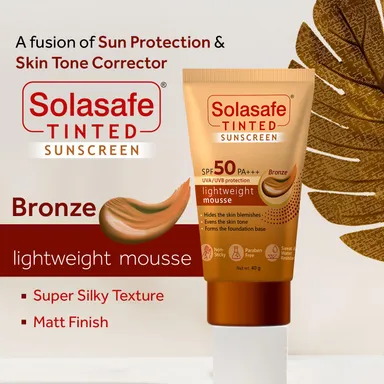 Solasafe Tinted Bronze Sunscreen SPF 50 Broad Spectrum UVA/UVB Lightweight Tinted Face Cream — Daily Use Skin Tone Corrector & Water-resistant Sun Protection thumbnail 1