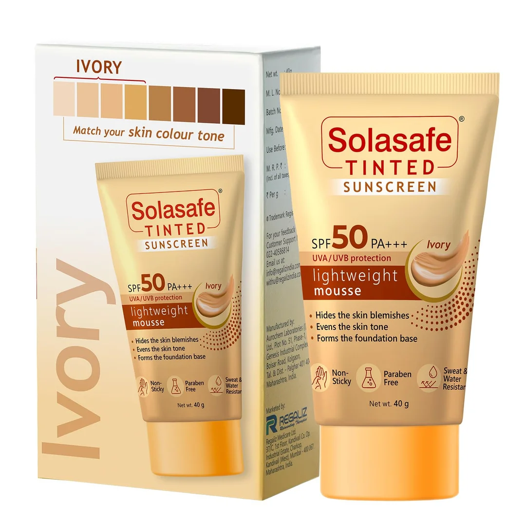 Solasafe Tinted Ivory Sunscreen SPF 50 Broad Spectrum UVA/UVB Lightweight Face Cream — Daily Use Skin Tone Corrector & Water-Resistant Sun Protection image 1