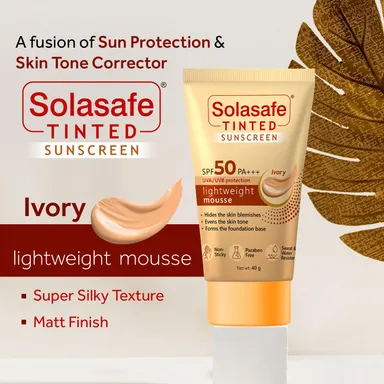 Solasafe Tinted Ivory Sunscreen SPF 50 Broad Spectrum UVA/UVB Lightweight Face Cream — Daily Use Skin Tone Corrector & Water-Resistant Sun Protection thumbnail 1