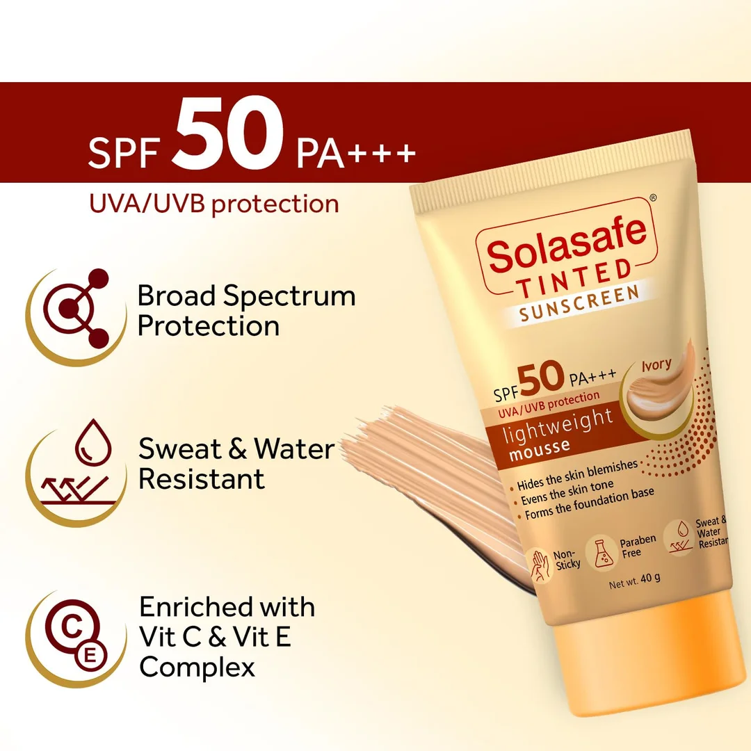 Solasafe Tinted Ivory Sunscreen SPF 50 Broad Spectrum UVA/UVB Lightweight Face Cream — Daily Use Skin Tone Corrector & Water-Resistant Sun Protection image 3