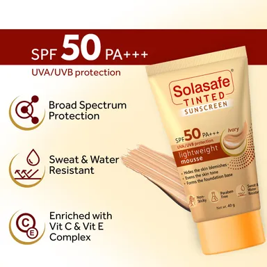 Solasafe Tinted Ivory Sunscreen SPF 50 Broad Spectrum UVA/UVB Lightweight Face Cream — Daily Use Skin Tone Corrector & Water-Resistant Sun Protection thumbnail 2