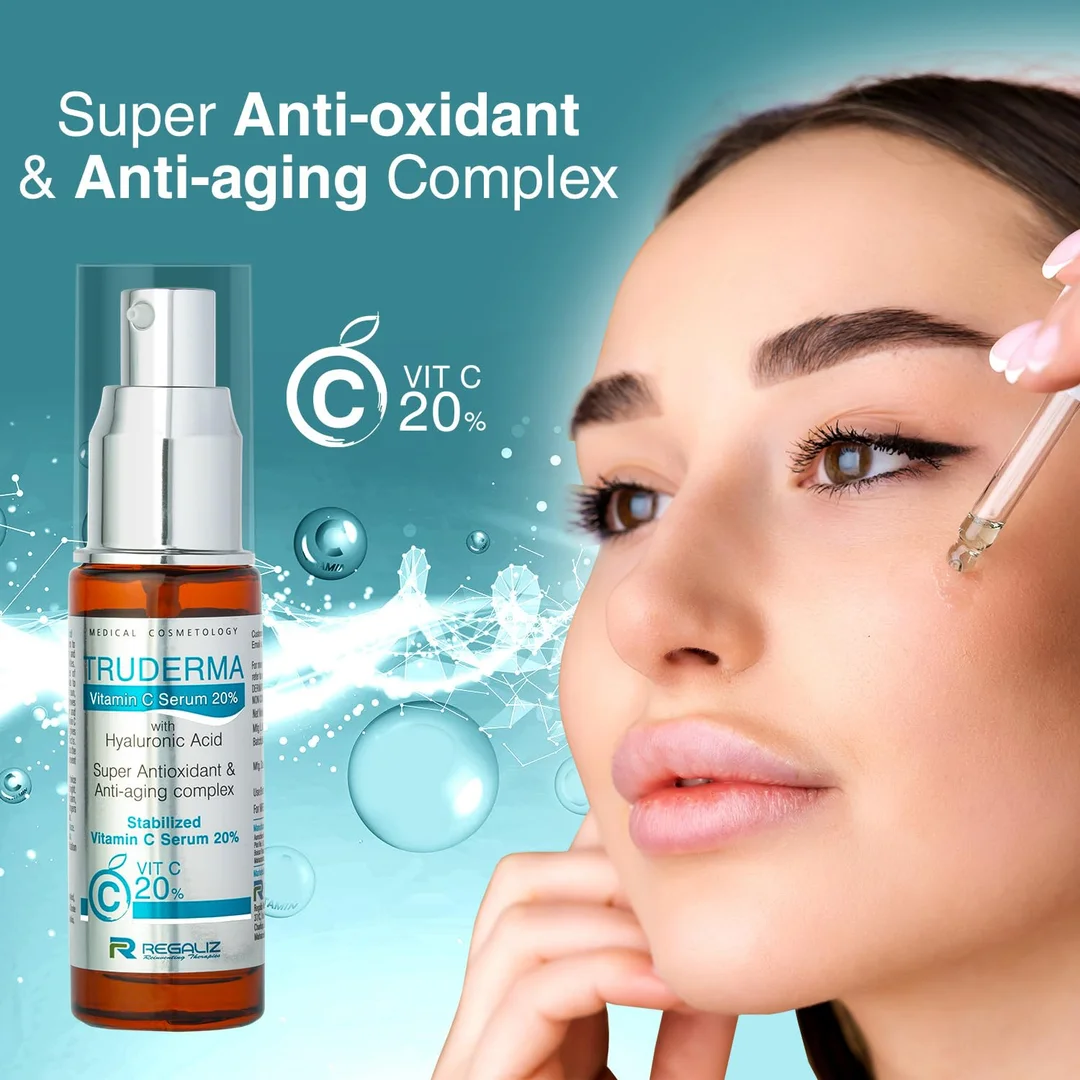 Regaliz Truderma Vitamin C Serum 20% 20 ml | Brightening & Anti-Aging Hyaluronic Acid Serum for Even Tone| Wrinkle Reduction & Deep Hydration image 3