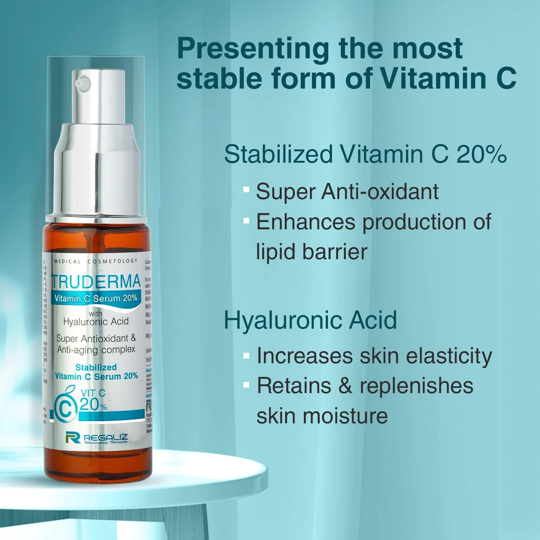 Regaliz Truderma Vitamin C Serum 20% 20 ml | Brightening & Anti-Aging Hyaluronic Acid Serum for Even Tone| Wrinkle Reduction & Deep Hydration image 4
