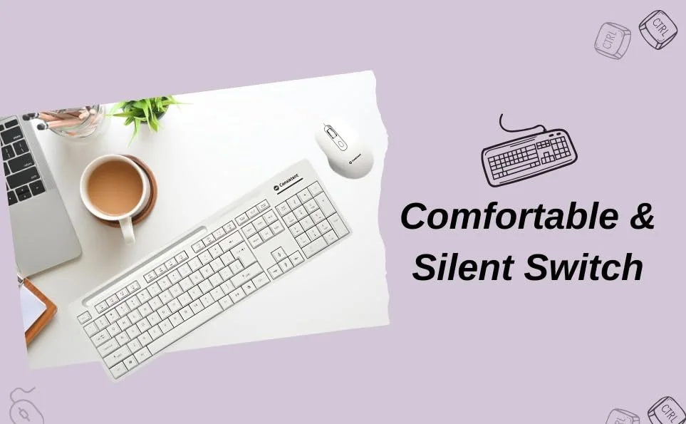 Consistent Glory CMW402 Wireless Keyboard & Mouse Combo 2.4 GHz USB Receiver | 10m Range Adjustable DPI | 12 Shortcut Keys White for PC Laptop image 5