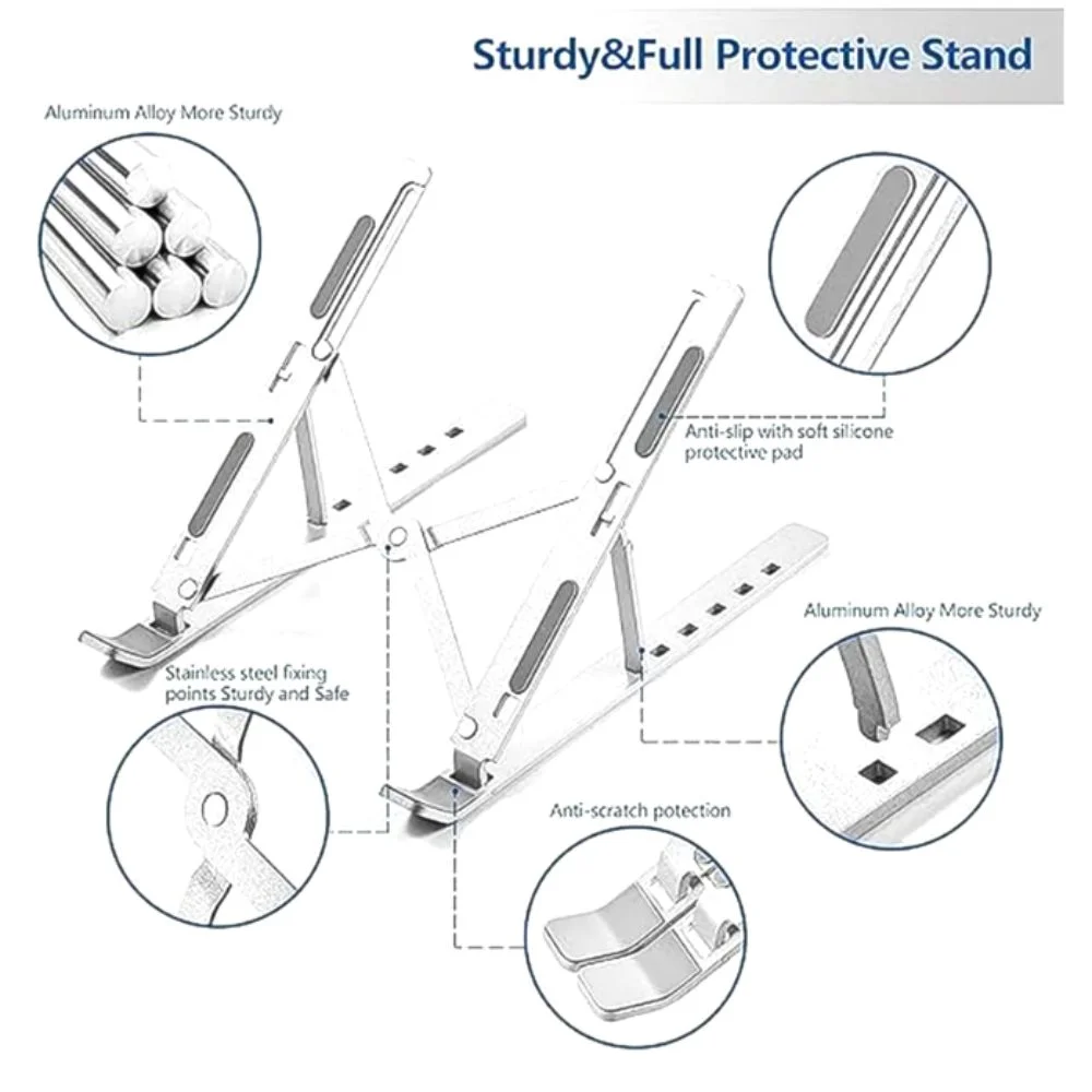 Aluminum Laptop Stand | Foldable Ergonomic Design| Height Adjustable|Anti-Slip Portable Cooling Stand for Office & Home image 3