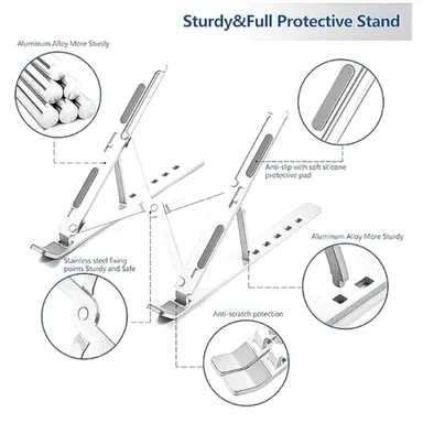 Aluminum Laptop Stand | Foldable Ergonomic Design| Height Adjustable|Anti-Slip Portable Cooling Stand for Office & Home thumbnail 2