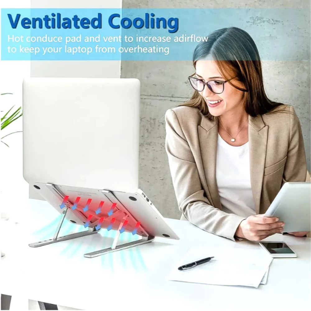 Aluminum Laptop Stand | Foldable Ergonomic Design| Height Adjustable|Anti-Slip Portable Cooling Stand for Office & Home image 5