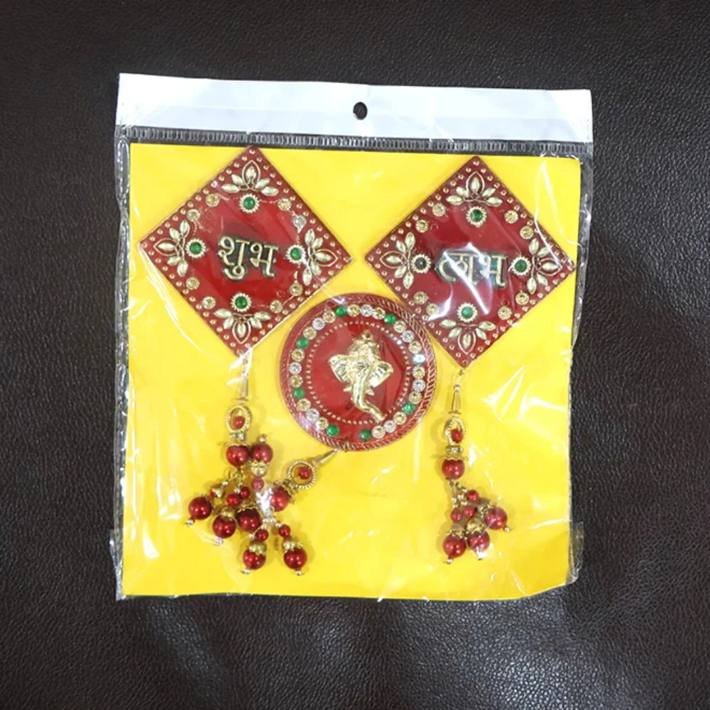 Traditional Shubh Labh Ganesh Wall Hanging Set | 3 Piece Decorative Toran for Entrance, Temple & Festival Decor image 4