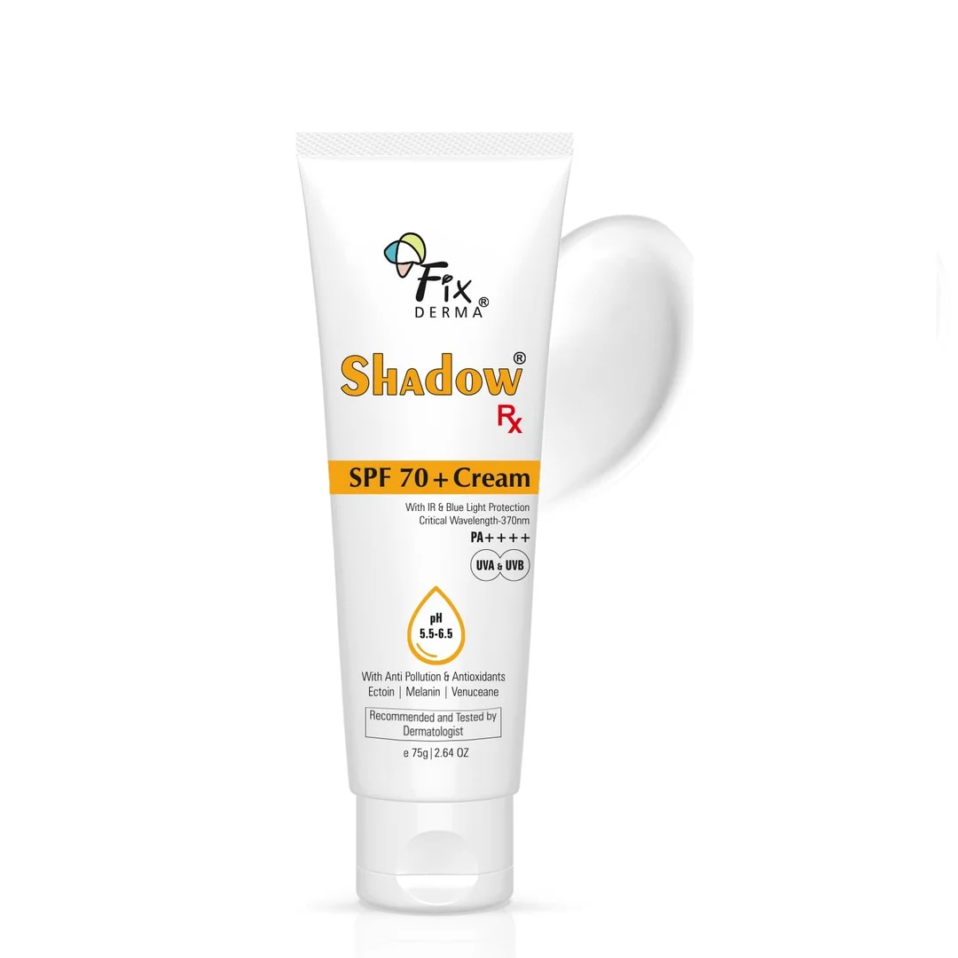 Fixderma Shadow Sunscreen Cream SPF 70+ PA++++ 75 gm – Broad Spectrum UVA UVB IR & Blue Light Protection Moisturising Sunblock for Dry Skin Daily Use image 1