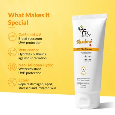Fixderma Shadow Sunscreen Cream SPF 70+ PA++++ 75 gm – Broad Spectrum UVA UVB IR & Blue Light Protection Moisturising Sunblock for Dry Skin Daily Use thumbnail 3