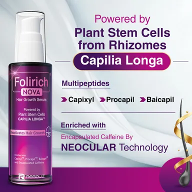 Regaliz Folirich Nova 50 mL Hair Growth Serum | Capixyl Procapil Baicapil & Plant Stem | Cell Hair Fall Control Scalp Strengthening Treatment (Men & Women) thumbnail 1