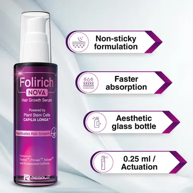 Regaliz Folirich Nova 50 mL Hair Growth Serum | Capixyl Procapil Baicapil & Plant Stem | Cell Hair Fall Control Scalp Strengthening Treatment (Men & Women) thumbnail 5
