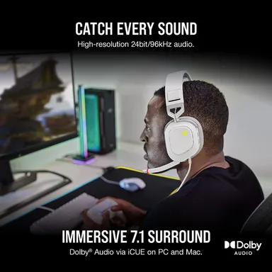 Corsair HS80 RGB USB Premium Gaming Headset 50 mm Neodymium Drivers Memory-Foam Earpads Dolby Audio 7.1 Surround Sound Wired PC Headset White – High-Fidelity 24-bit/96 kHz Sound, Broadcast-Grade Mic, Durable Build thumbnail 1