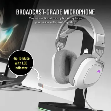 Corsair HS80 RGB USB Premium Gaming Headset 50 mm Neodymium Drivers Memory-Foam Earpads Dolby Audio 7.1 Surround Sound Wired PC Headset White – High-Fidelity 24-bit/96 kHz Sound, Broadcast-Grade Mic, Durable Build thumbnail 2
