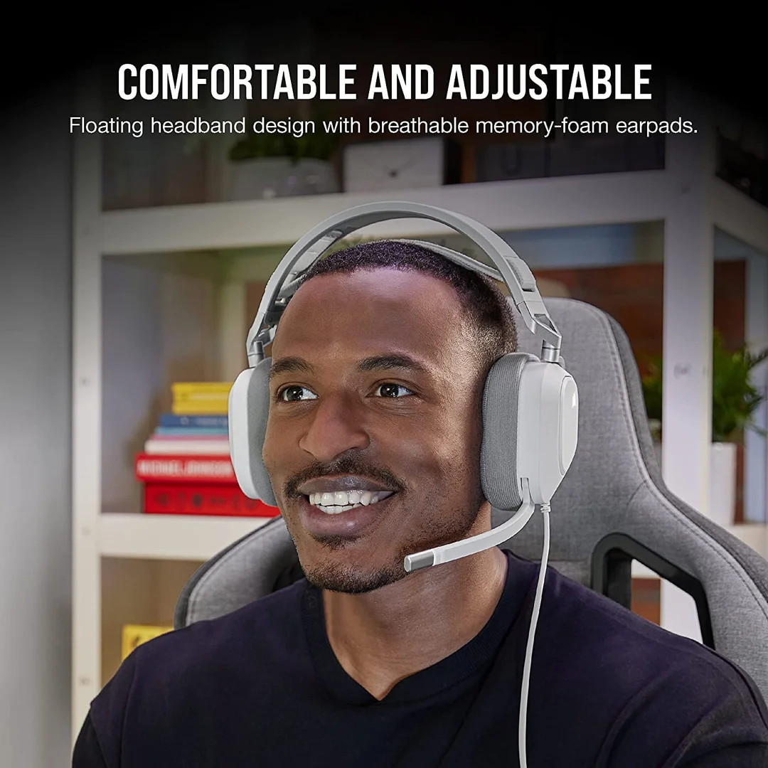 Corsair HS80 RGB USB Premium Gaming Headset 50 mm Neodymium Drivers Memory-Foam Earpads Dolby Audio 7.1 Surround Sound Wired PC Headset White – High-Fidelity 24-bit/96 kHz Sound, Broadcast-Grade Mic, Durable Build image 4
