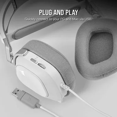 Corsair HS80 RGB USB Premium Gaming Headset 50 mm Neodymium Drivers Memory-Foam Earpads Dolby Audio 7.1 Surround Sound Wired PC Headset White – High-Fidelity 24-bit/96 kHz Sound, Broadcast-Grade Mic, Durable Build thumbnail 4